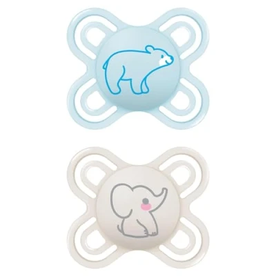 Abbildung von MAM Perfect Start Schnuller im 2er Set, speziell für Neugeborene, zahnfreundlicher Baby aus nachhaltigen &amp; bio erneuerbaren Materialien, mit Schnullerbox, 0 2 Monate, Bär/Elefant