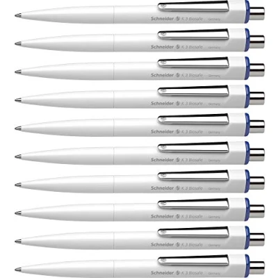 Abbildung von Schneider K 3 Biosafe Kugelschreiber (Strichstärke M, dokumentenechte Mine Schreibfarbe: blau, Made in Germany) 10er Packung