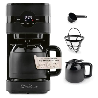Abbildung von Barista Filterkaffeemaschine mit Thermokanne 24h Timer &amp; Permanentfilter für 8 Tassen Kaffee Kaffeemaschine Pulver [Schwarz]