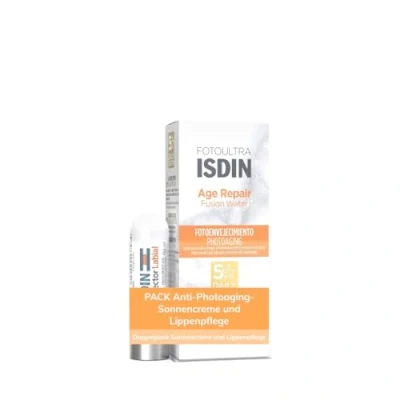 Abbildung von ISDIN Pack Fusion FotoUltra Age Repair LSF 50, ultraleichte, getönte Sonnencreme für das Gesicht Wirkung und Wasserformel, 50 ml Lippenbalsam mit 30, repariert Feuchtigkeit versorgt