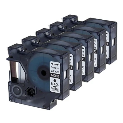 Abbildung von 5x Oozmas kompatible mit Dymo Etikettenband d1 9mm x 7m Weiß Beschriftungsband als Ersatz für 40913 s0720680, LabelManager 160 210D 260P 280 360D 420P Beschriftungsgerät