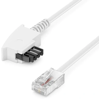 Abbildung von deleyCON 0,5m Routerkabel TAE F auf RJ45 (8P2C) Anschlusskabel Kompatibel mit DSL ADSL VDSL Fritzbox Internet Router an Telefondose Weiß