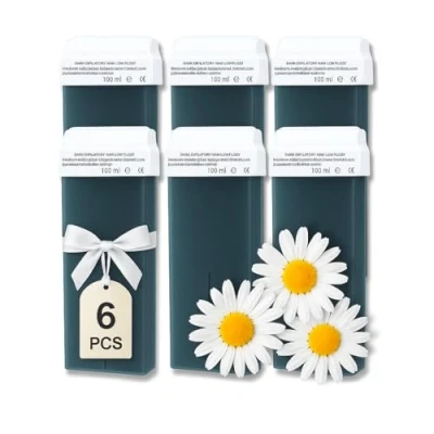 Abbildung von LALILL Azulene Wachspatronen 100ml x 6 Roll on Wax Wirksames Enthaarungswachs Wachspatrone mit natürlichen Zutaten, Depilation, Körper, Gesicht, Beine, Roller, Breit