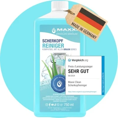 Abbildung von Maxxi Clean 750 ml Nachfüllflüssigkeit Scherkopfreiniger für Reinigungskartusche Rasierer Reinigungsflüssigkeit kompatibel mit Braun Reinigungsstation Reinigungsspray Aloe Vera Duft