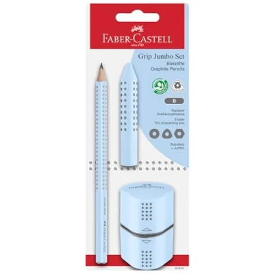 Abbildung von FABER CASTELL 580084 Bleistifte Set sky blue 3 teilig, mit Jumbo Bleistift B, Spitzer und Radiergummi