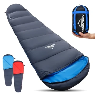 Abbildung von MOUNTREX® Schlafsack Kleines Packmaß &amp; Ultraleicht (760g) Outdoor Sommer Schlafsack, Mumienschlafsack (205x80cm) Kompakt, Warm und Leicht für Camping, Reise oder Festival Koppelbar