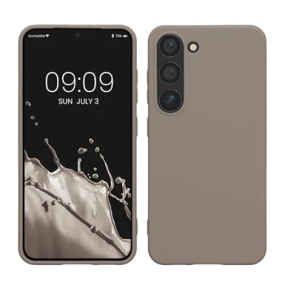 Abbildung von kwmobile Hülle kompatibel mit Samsung Galaxy S23 TPU Silikon Handyhülle Case stoßabsorbierend flexibel Kabelloses Laden Taupe