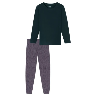 Abbildung von Uncover by Schiesser Damen Schlafanzug Set Shirt Langarm mit Langer Schlafhose Nachtwäsche Pyjamaset, Nachtblau_182852, 36