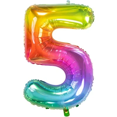 Abbildung von Folat 63245 Folienballon Yummy Gummy Rainbow Ziffer/Zahl 5 86 cm, Mehrfarbig