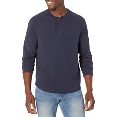 Abbildung von Amazon Essentials Herren Henley Shirt mit Langen Ärmeln und normaler Passform (erhältlich in Big &amp; Tall), Marineblau, M