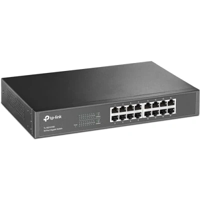Abbildung von TP Link TL SG1016D 16 Port Gigabit Netzwerk Unmanaged Switch (Rackmount, 32Gbit/s Switching Kapazität, geschirmte RJ 45 Ports, Metallgehäuse, lüfterlos, Plug und Play) schwarz