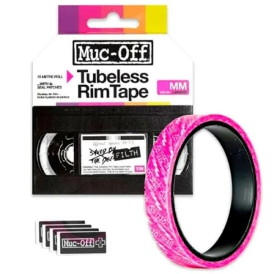 Abbildung von Muc Off Tubeless Felgenband, 28 mm Druckempfindliches Felgenband für Schlauchlose Fahrradreifen 10 Meter Rolle mit 4 Dichtungsflicken