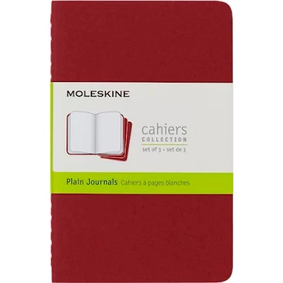 Abbildung von Moleskine Cahier Notizhefte (blanko, Pocket, Kartoneinband) 3 er Set preiselbeerrot