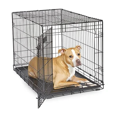 Abbildung von MidWest Homes for Pets iCrate Modell 1536DDU Hundebox, ca. 90 cm lang, mit Einzeltür, auslaufsicherer Bodenwanne, Bodenschutzfüßen, Trenneinsatz und patentierten Funktionen, schwarz