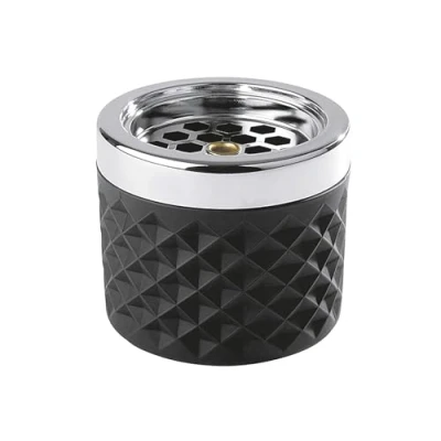Abbildung von APS Windaschenbecher/Sturmaschenbecher aus verchromtem Metall, gefrostetes Glas, mit Bajonettverschluss, Ø 9,5 cm, 8 cm Höhe, schwarz