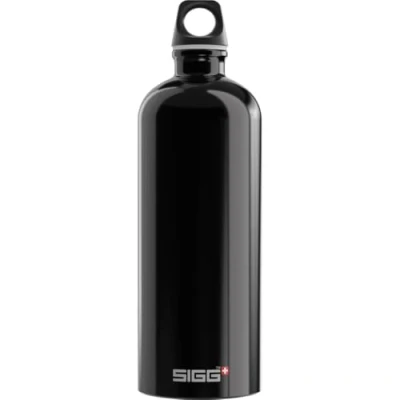 Abbildung von SIGG Alu Trinkflasche Traveller Schwarz Klimaneutral Zertifiziert Für Kohlensäurehaltige Getränke Geeignet Auslaufsicher Federleicht BPA frei Outdoor 1L