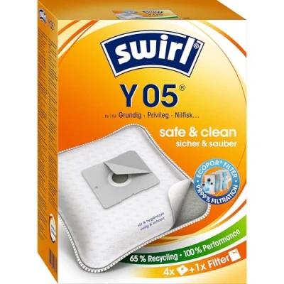 Abbildung von Swirl Y 05 EcoPor Staubsaugerbeutel für Grundig, Privileg, Nilfisk, 4 Beutel, Weiß