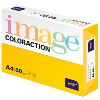 Abbildung von Image Coloraction Sevilla farbiges Kopierpapier DIN A4, 210 x 297 mm, 80 g/m² buntes, holzfreies Druckerpapier für Kopierer 500 Blatt Sonnengelb