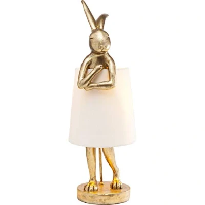Abbildung von Kare Design Tischlampe Animal Rabbit Gold/Weiß, Hasenleuchte, Tischleuchte, Nachttischlampe, Tiermotiv, Schreibtischlampe Kinder, Kippschalter am Kabel, Leuchtmittel nicht inklusive, 68x23x26cm