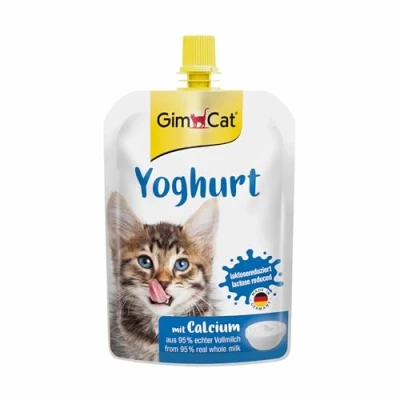 Abbildung von GimCat Yoghurt Katzensnack aus echter laktosereduzierter Vollmilch mit Calcium für gesunde Knochen 1 Beutel (1 x 150 g)