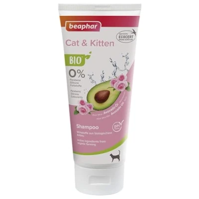Abbildung von beaphar Bio Shampoo Cat &amp; Kitten, angereichert mit Avocadoöl und Rosenextrakt aus biologischem Anbau, 200 ml, Weiß