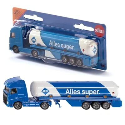 Abbildung von siku 1626, Tanksattelzug, Metall/Kunststoff, 1:87, Blau/Weiß, ARAL Optik, Spielzeugauto für Kinder, Bereifung aus Gummi
