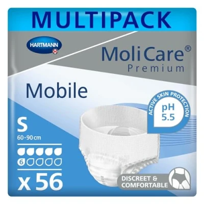 Abbildung von MoliCare Premium Mobile Einweghose: Diskrete Anwendung bei Inkontinenz für Frauen und Männer, 6 Tropfen, Gr. S (60 90 cm Hüftumfang), 4x14 Stück