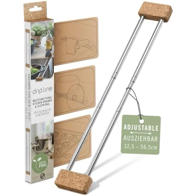 Abbildung von drip.line multifunktionaler Spülen Abtropfer aus Natur Material, Spültuchhalter, Ordnungshelfer, Spülbecken Organizer, Abtropfgestell, Utensilien Halter, das Original dem TV (Kork, natural)