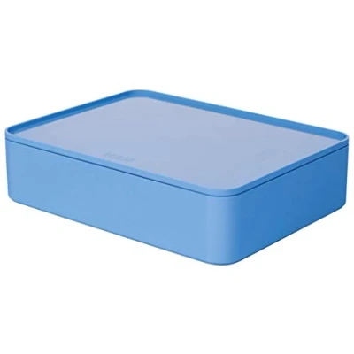 Abbildung von HAN Schubladenbox Allison SMART ORGANIZER Utensilienbox mit Innenschale und Deckel/ Serviertablett, stapelbar, für Büro, Schreibtisch, Badezimmer, Küche, möbelschonende Gummifüße, 1110 84, sky blue