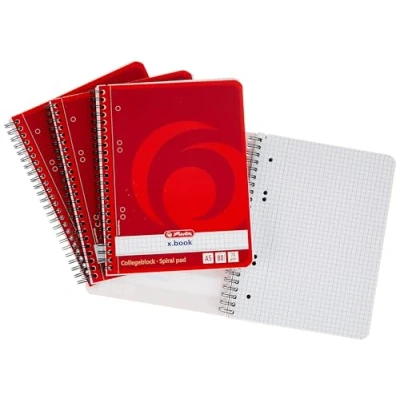 Abbildung von Herlitz 297531 Notizblock mit Seitenspirale, 70 g/qm, A5, kariert, 80 Blatt 4er Packung