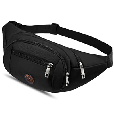 Abbildung von Bauchtasche für Damen und Herren Gürteltasche Hüfttasche Outdoor Groß Handytasche Sport Wasserdicht Laufgürtel Umhängetasche Geldgürtel Camping Wandern Fitness Fahrrad Reisen Jagd Dunkel Schwarz
