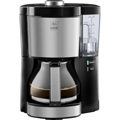 Abbildung von Melitta Look Perfection Kaffeemaschine mit abnehmbarem Wassertank, Filterkaffeemaschine Glaskanne und Tropfstopp, für bis zu 10 Tassen Kaffee, schwarz