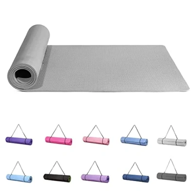 Abbildung von Good Nite Yogamatten Für Frauen Rutschfeste Strukturierte Oberflächen Gymnastikmatte Yoga Matte Dicke 6 mm Mit Tragegurt Tpe Übungsmatte Pilates Gymnastik (183X61cm) (Grau)