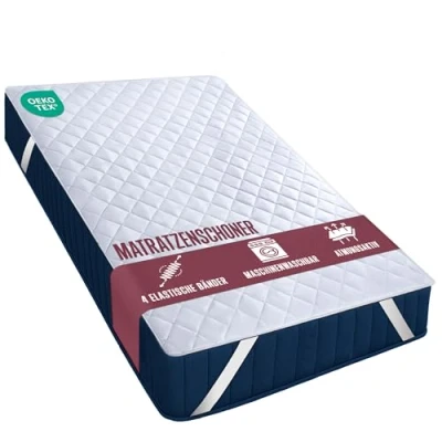 Abbildung von Utopia Bedding Gesteppte Matratzenauflage 90 x 190 cm, Weicher Mikrofaser Matratzenbezug, Gesteppter Matratzenschoner Mit elastischen Bändern, 4 Eckgummis dehnbar bis zu 38 cm (Weiß)