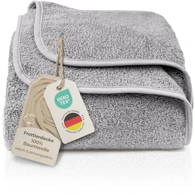 Abbildung von LAYNENBURG Premium Frottee Decke 150x200 cm 100% Baumwolle dünne &amp; leichte Sommerdecke Baumwolldecke als Sofa Bettdecke Frottierdecke kühlende (grau)