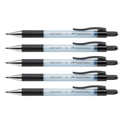 Abbildung von FABER CASTELL 205203 Druckbleistift Grip Matic sky blue, 5 Stück, Härtegrad B, Mine 0,5 mm, inkl. Radierer