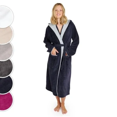 Abbildung von Blumtal Bademantel Damen Frottee in M aus 100% Baumwolle OEKO TEX zert. Sauna Velour &amp; Frottier extra saugstarke Bathrobe Women Morgenmantel Hellblau/Dunkelblau