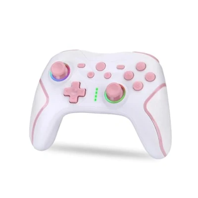 Abbildung von NK Kabellose Switch/OLED/Lite/Pro mit Wake Funktion, Macro Einstellungen, Bluetooth, 6 Achsen, Turbo Dual Shock, doppelte Vibration, LED Anzeige, weiß und rosa