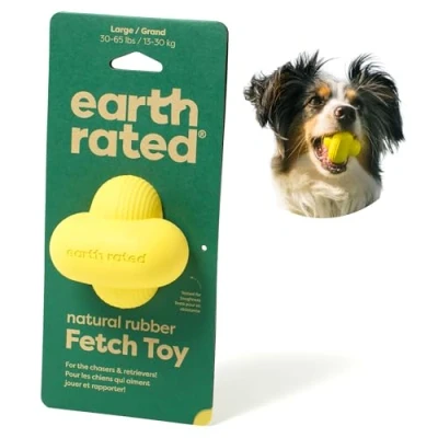 Abbildung von Earth Rated Hundeball, EIN interaktiver Apportierball für alle Rassen in verschiedenen Größen, aus Naturgummi, das perfekte Spielzeug drinnen und draußen, groß, gelb