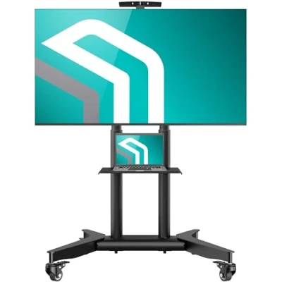 Abbildung von ONKRON TV Ständer rollbar für 32 75 Zoll bis zu 60 kg, Fernsehständer höhenverstellbar 200x200 600x400 VESA Standfuß Fernseher Wagen Mobiler mit Rollen Schwarz TS1571 B