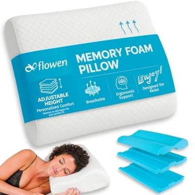 Abbildung von Nackenstützkissen Höheneinstellbares aus Memory Foam Orthopädisches und Ergonomisches Kopfkissen für Bett Kissen Hilft bei Nackenschmerzen Nackenstütze Anti Schnarch Waschbarem Polyes. Bezug