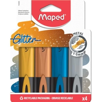 Abbildung von Maped Textmarker, Markierstift FLUO PEPS METALLIC Glitter x4 Marker mit Partikeln (gold, silber, kupfer, blau)