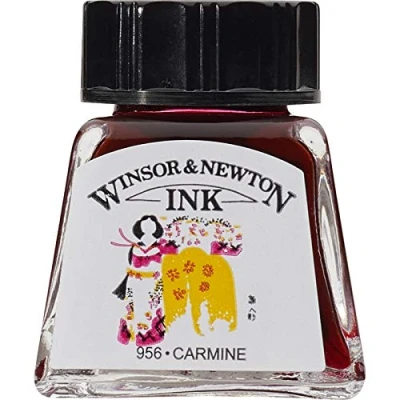 Abbildung von Winsor &amp; Newton 1005127 Drawing Inks Zeichentusche für Kalligraphen, Illustratoren, Grafikern, Künstler wasserbeständige Farben, herrvorragender Transparenz, 14ml Flasche Karmin