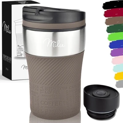 Abbildung von Milu Thermobecher Isolierbecher Kaffeebecher to go 210ml 100% Auslaufsicher Trinkbecher aus Edelstahl Autobecher doppelwand Isolierung Thermo Becher Travel Mug (Braun)