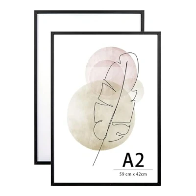 Abbildung von KAIWIN Bilderrahmen A2 Schwarz Holz Fotorahmen 2er Set Holzrrahmen Puzzlerahmen mit Acrylglas zum aufhängen Benutzt für Wohnzimmer, Schlafzimmer, Arbeitszimmer, Poster und fotos