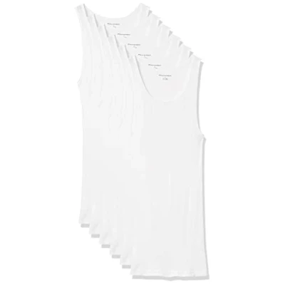 Abbildung von Amazon Essentials Herren Ärmellose Unterhemden, 6er Pack, Weiß, L