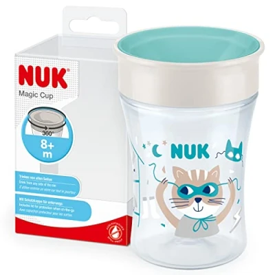 Abbildung von NUK Magic Cup Trinklernbecher 8+ Monate 230 ml auslaufsicherer 360 Trinkrand BPA frei blaue Katze