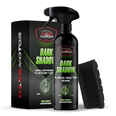 Abbildung von BassMotor Kunststoff und Reifenglanz Auto Motorrad Restaurator für alte Gummis Stellt den Glanz innen außen wieder her die Autowäsche zu Hause Dark Shadow 500ml + Premium Schwamm