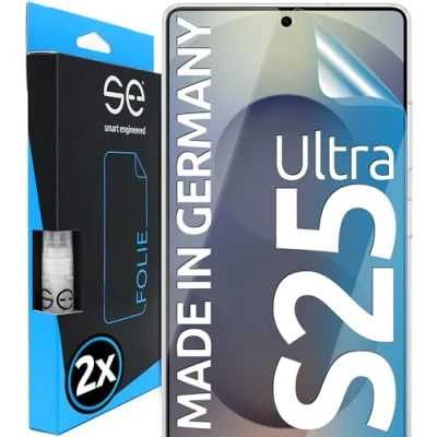 Abbildung von 2x se® 3D SCHUTZFOLIE Transparent für Samsung Galaxy S25 Ultra, Selbstheilend, 100% Fingerabdruck &amp; FaceID kompatibel, einfache blasenfreie Installation, UltraKlar, Stoß Kratzfest TPU, aus Deutschland