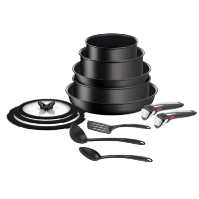 Abbildung von Tefal Ingenio 13 teiliges Kochgeschirr Set, Antihaftbeschichtung, Induktionstauglich, Pfannen, Töpfe, Deckel, Griffe, Küchenhelfer, L3959343, Schwarz, 24/28 cm